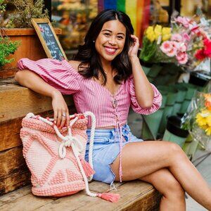 WAYF by Nordstrom Frankie Crop Top Lace Up Front Corset Off Shoulder Red Stripe